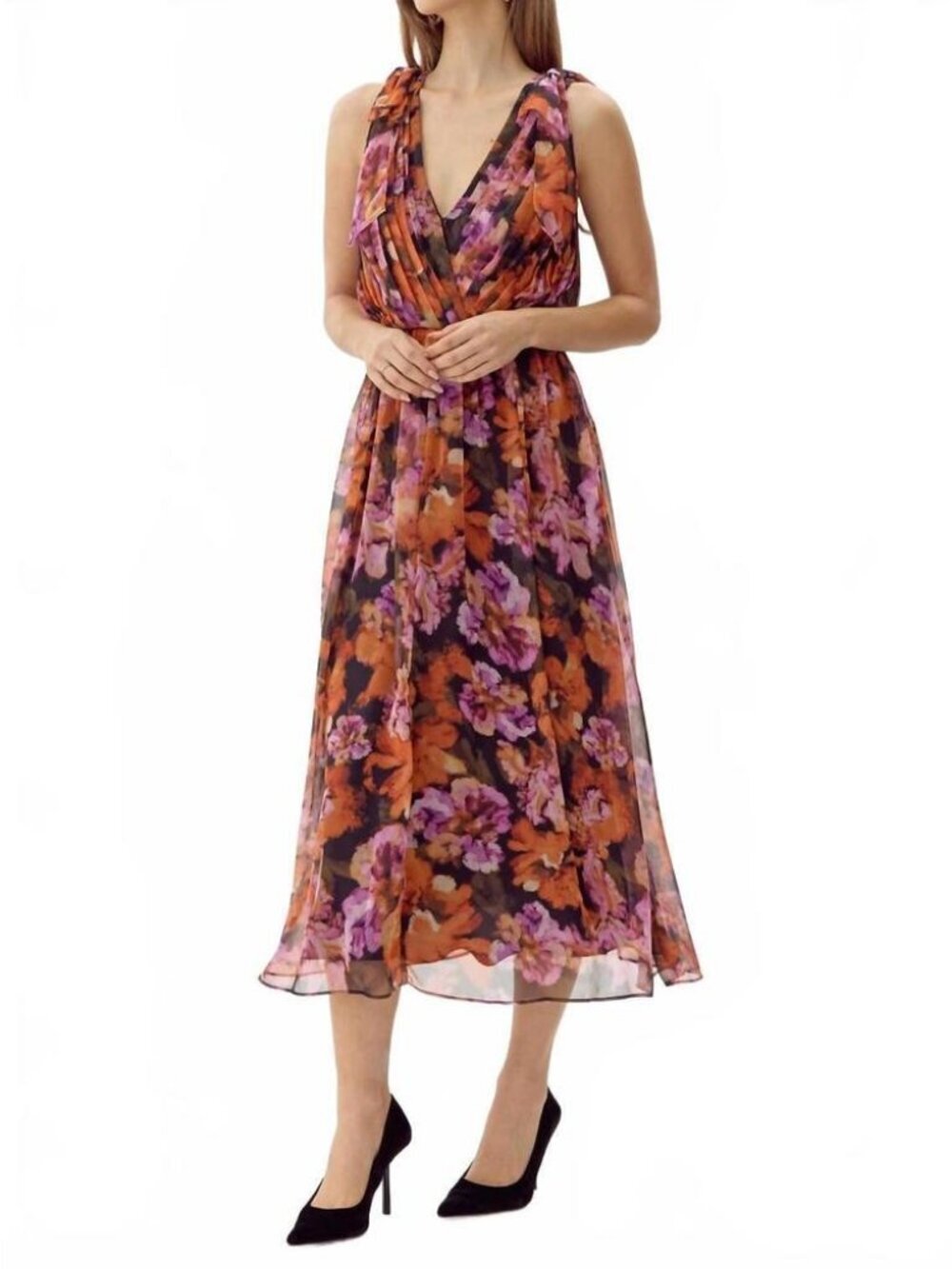 NWT Adelyn Rae Vianka Tie Shoulder Floral Chiffon Midi Dress Size XS
